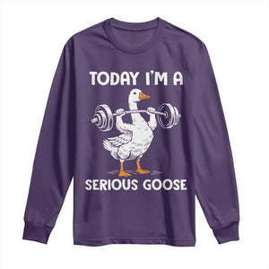 Funny Goose Weight Lifting Long Sleeve Shirt Today Im A Serious Goose Weightlifter Gym Workout TS10 Purple Print Your Wear