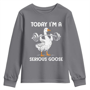 Funny Goose Weight Lifting Youth Sweatshirt Today Im A Serious Goose Weightlifter Gym Workout TS10 Charcoal Print Your Wear