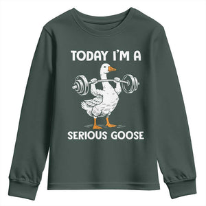 Funny Goose Weight Lifting Youth Sweatshirt Today Im A Serious Goose Weightlifter Gym Workout TS10 Dark Forest Green Print Your Wear