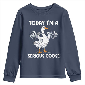 Funny Goose Weight Lifting Youth Sweatshirt Today Im A Serious Goose Weightlifter Gym Workout TS10 Navy Print Your Wear