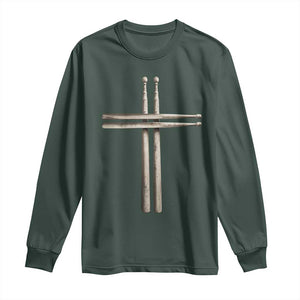 Christian Drummer Long Sleeve Shirt Drumstick Cross Rock Music Lover Gift TS10 Dark Forest Green Print Your Wear
