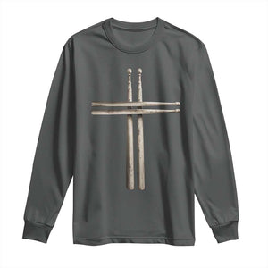 Christian Drummer Long Sleeve Shirt Drumstick Cross Rock Music Lover Gift TS10 Dark Heather Print Your Wear