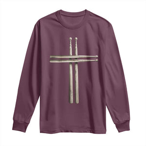 Christian Drummer Long Sleeve Shirt Drumstick Cross Rock Music Lover Gift TS10 Maroon Print Your Wear