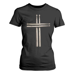 Christian Drummer T Shirt For Women Drumstick Cross Rock Music Lover Gift TS10 Black Print Your Wear