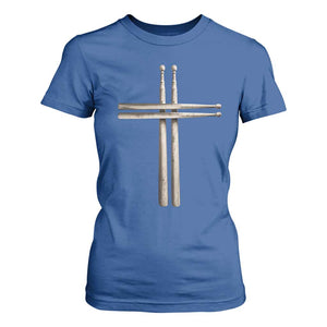 Christian Drummer T Shirt For Women Drumstick Cross Rock Music Lover Gift TS10 Royal Blue Print Your Wear