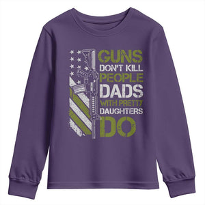Funny Girl Dad Youth Sweatshirt Guns Dont Kill People Dads with Pretty Daughters Do US Flag TS10 Purple Print Your Wear