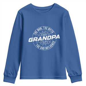 Funny Grandpa Youth Sweatshirt Man Myth Bad Influence Funny Fathers Day TS10 Royal Blue Print Your Wear