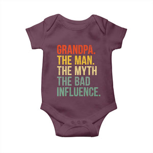 Funny Grandpa Baby Onesie Retro Man Myth Bad Influence Best Funny Fathers Day TS10 Maroon Print Your Wear