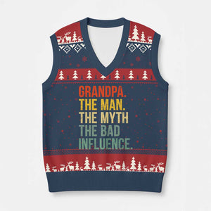 Funny Grandpa V-Neck Knit Sweater Vest Retro Man Myth Bad Influence Best Funny Fathers Day TS10 Navy Red Print Your Wear