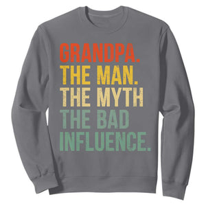 Funny Grandpa Sweatshirt Retro Man Myth Bad Influence Best Funny Fathers Day TS10 Charcoal Print Your Wear