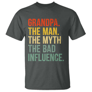 Funny Grandpa T Shirt - Retro Man Myth Bad Influence Best Funny Fathers Day TS10 Dark Heather Print Your Wear