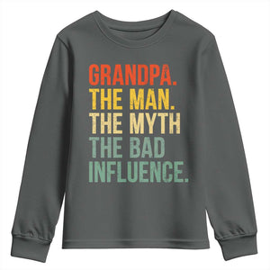 Funny Grandpa Youth Sweatshirt Retro Man Myth Bad Influence Best Funny Fathers Day TS10 Dark Heather Print Your Wear