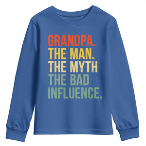 Funny Grandpa Youth Sweatshirt Retro Man Myth Bad Influence Best Funny Fathers Day TS10 Royal Blue Print Your Wear
