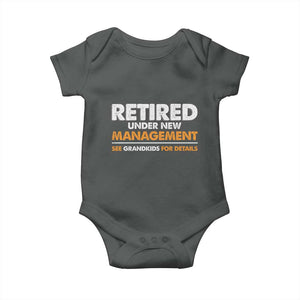 Funny Retirement Baby Onesie Retired Under New Management See Grandkids For Details TS10 Dark Heather Print Your Wear