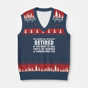 Funny Retirement V-Neck Knit Sweater Vest Funny The Legend Has Retired Grandpa Dad Humor TS10 Navy Red Print Your Wear