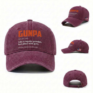 Funny Gunpa Washed Cotton Baseball Cap Gun Lover Grandpa Pro Gun Enthusiast TS10 Washed Cap Universal Fit Burgundy Print Your Wear