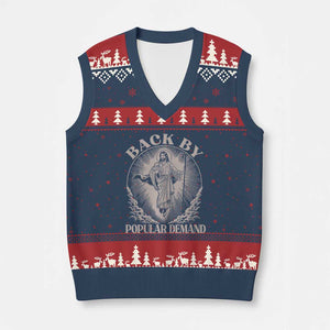 Funny Jesus Back V-Neck Knit Sweater Vest Retro Funny Sayings Easter Back By Popular Demand TS10 Navy Red Print Your Wear