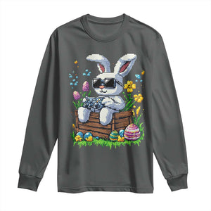 Gamer Rabbit Long Sleeve Shirt Cute Bunny Gaming Eggs Video Games Easter Pixel Garden TS10 Dark Heather Print Your Wear