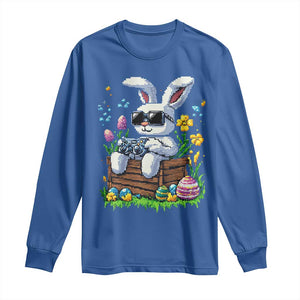 Gamer Rabbit Long Sleeve Shirt Cute Bunny Gaming Eggs Video Games Easter Pixel Garden TS10 Royal Blue Print Your Wear