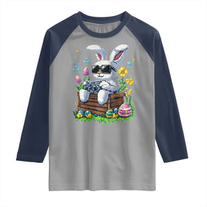 Gamer Rabbit Raglan Shirt Cute Bunny Gaming Eggs Video Games Easter Pixel Garden TS10 Sport Gray Navy Print Your Wear