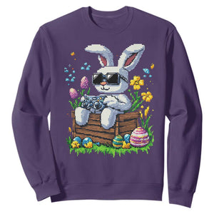 Gamer Rabbit Sweatshirt Cute Bunny Gaming Eggs Video Games Easter Pixel Garden TS10 Purple Print Your Wear