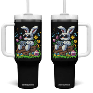 Gamer Rabbit Tumbler With Handle Cute Bunny Gaming Eggs Video Games Easter Pixel Garden TS10 One Size: 40 oz Black Print Your Wear