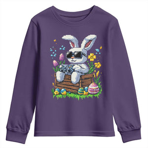 Gamer Rabbit Youth Sweatshirt Cute Bunny Gaming Eggs Video Games Easter Pixel Garden TS10 Purple Print Your Wear