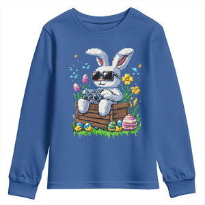 Gamer Rabbit Youth Sweatshirt Cute Bunny Gaming Eggs Video Games Easter Pixel Garden TS10 Royal Blue Print Your Wear