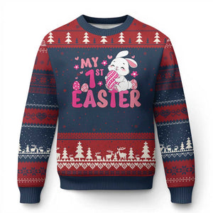 Baby First Easter Ugly Christmas Sweater Cute Newborn Gift Bunny Rabbit TS10 Navy Red Print Your Wear