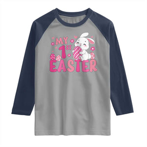 Baby First Easter Raglan Shirt Cute Newborn Gift Bunny Rabbit TS10 Sport Gray Navy Print Your Wear