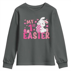 Baby First Easter Youth Sweatshirt Cute Newborn Gift Bunny Rabbit TS10 Dark Heather Print Your Wear