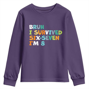 8th Birthday Youth Sweatshirt Im 8 Year Old Six Seven Bruh I Survived 67 TS10 Purple Print Your Wear