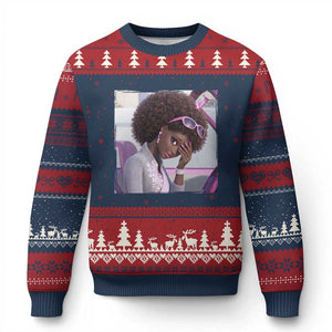 Disgusted Black Doll Meme Ugly Christmas Sweater Funny Sassy Reaction Afro Girl With Attitude TS10 Navy Red Print Your Wear