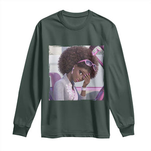 Disgusted Black Doll Meme Long Sleeve Shirt Funny Sassy Reaction Afro Girl With Attitude TS10 Dark Forest Green Print Your Wear