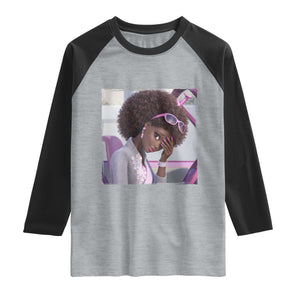 Disgusted Black Doll Meme Raglan Shirt Funny Sassy Reaction Afro Girl With Attitude TS10 Heather Gray Black Print Your Wear