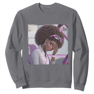 Disgusted Black Doll Meme Sweatshirt Funny Sassy Reaction Afro Girl With Attitude TS10 Charcoal Print Your Wear
