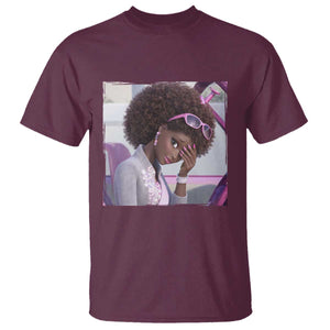 Disgusted Black Doll Meme T Shirt Funny Sassy Reaction Afro Girl With Attitude TS10 Maroon Print Your Wear