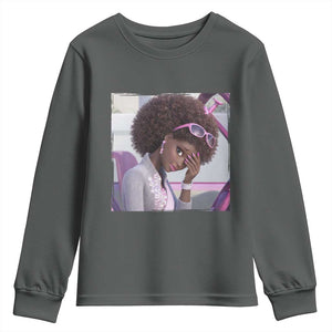 Disgusted Black Doll Meme Youth Sweatshirt Funny Sassy Reaction Afro Girl With Attitude TS10 Dark Heather Print Your Wear