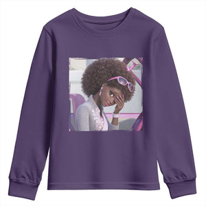 Disgusted Black Doll Meme Youth Sweatshirt Funny Sassy Reaction Afro Girl With Attitude TS10 Purple Print Your Wear