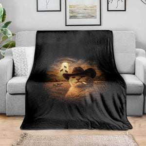 Funny Cowboy Cat UFO Throw Blanket Retro Western Rodeo Meme Cats Lover Gift TS10 Print Your Wear