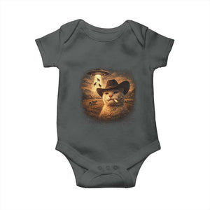Funny Cowboy Cat UFO Baby Onesie Retro Western Rodeo Meme Cats Lover Gift TS10 Dark Heather Print Your Wear