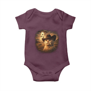 Funny Cowboy Cat UFO Baby Onesie Retro Western Rodeo Meme Cats Lover Gift TS10 Maroon Print Your Wear