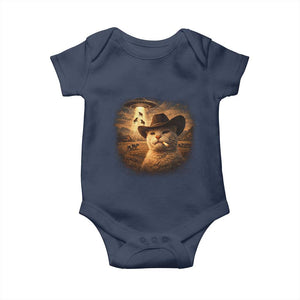 Funny Cowboy Cat UFO Baby Onesie Retro Western Rodeo Meme Cats Lover Gift TS10 Navy Print Your Wear