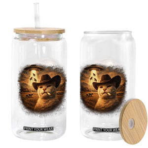 Funny Cowboy Cat UFO Glass Can Retro Western Rodeo Meme Cats Lover Gift TS10 Print Your Wear
