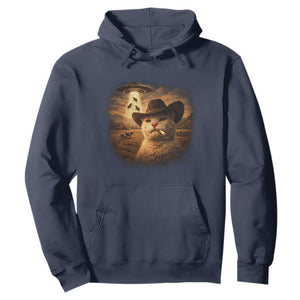 Funny Cowboy Cat UFO Hoodie Retro Western Rodeo Meme Cats Lover Gift TS10 Navy Print Your Wear