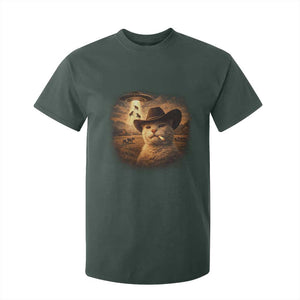 Funny Cowboy Cat UFO T Shirt For Kid Retro Western Rodeo Meme Cats Lover Gift TS10 Dark Forest Green Print Your Wear