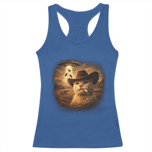 Funny Cowboy Cat UFO Racerback Tank Top Retro Western Rodeo Meme Cats Lover Gift TS10 Royal Blue Print Your Wear