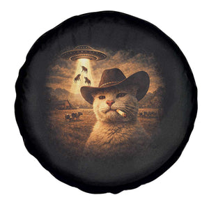 Funny Cowboy Cat UFO Spare Tire Cover Retro Western Rodeo Meme Cats Lover Gift TS10 Print Your Wear