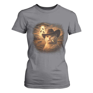 Funny Cowboy Cat UFO T Shirt For Women Retro Western Rodeo Meme Cats Lover Gift TS10 Charcoal Print Your Wear