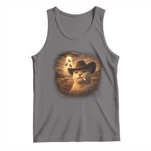 Funny Cowboy Cat UFO Tank Top Retro Western Rodeo Meme Cats Lover Gift TS10 Deep Heather Print Your Wear